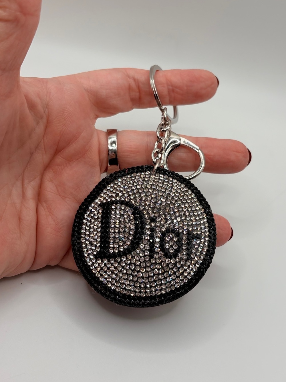 Crystal Logo Round Keychain - Silver & Black